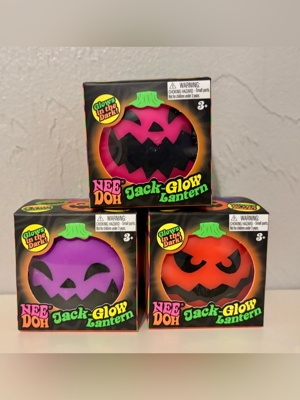 Needoh Jack-Glow Lantern Halloween Toys Pumpkins - Pink, Orange & Purple
